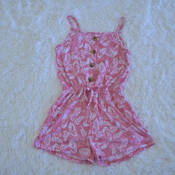 One Step Up Romper Girls Medium Pink Tropical Tie-Waist Size 10/12 - Picture 1 of 3